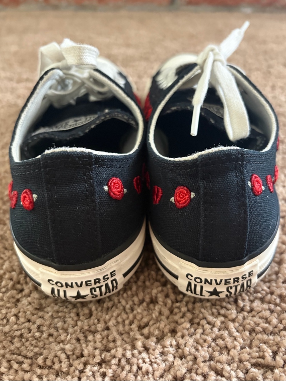 Converse Black Canvas Low-Top Sneakers with Red Heart Embroidery - Picture 3 of 13